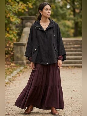 Black Linen Short Cape / Cloak with Hood